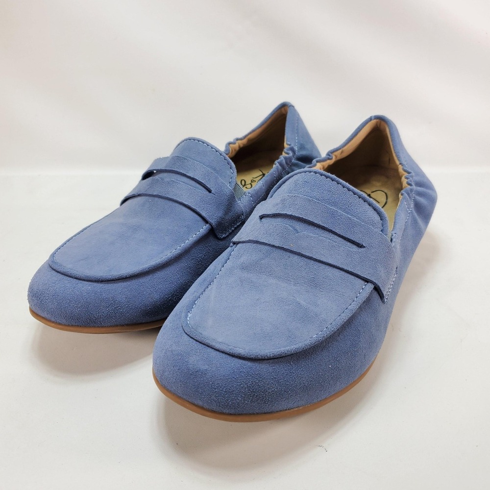 Ros Hommerson Trish Loafers Women 8W Blue Suede Leather Elastic Back Flat Shoes